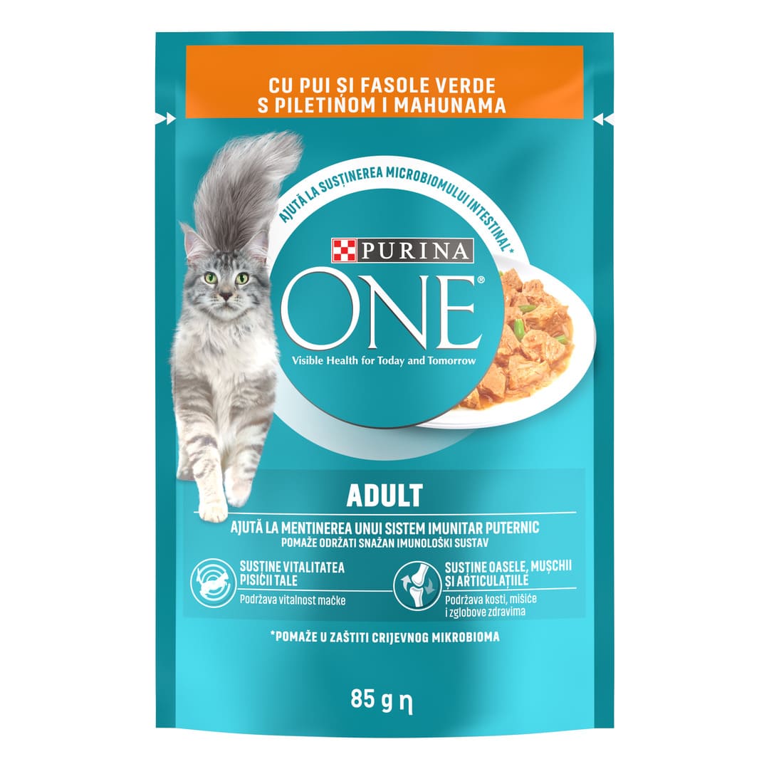 PURINA ONE® ADULT, mini fileji s piščancem in zelenim fižolom v omaki, mokra hrana za mačke