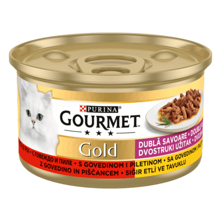 GOURMET Gold, Dvojni okus, Govedina in piščanec, mokra hrana za mačke