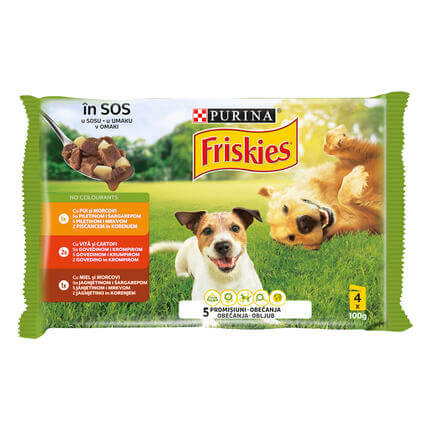Friskies® ADULT, mešan izbor govedina in krompir/piščanec in korenje/jagnjetina in korenje v omaki, mokra hrana za pse