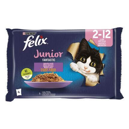 FELIX Fantastic Junior, piščanec v želeju, mešan izbor, mokra hrana za mačke