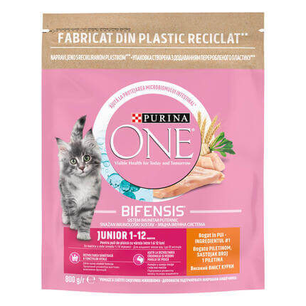 PURINA ONE® Junior, z bogato vsebnostjo piščanca in polnozrnatih žitaric, suha hrana za mačke