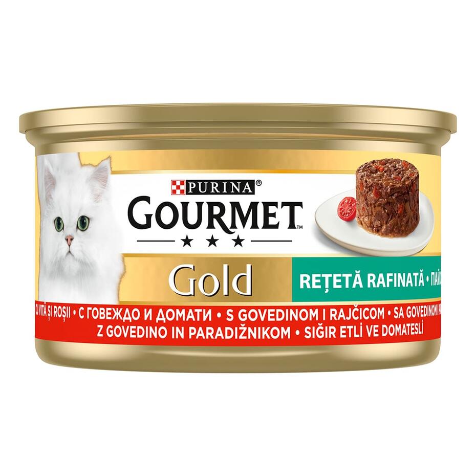 GOURMET Gold, Izbrani recepti, govedina in paradižnik, mokra hrana za mačke