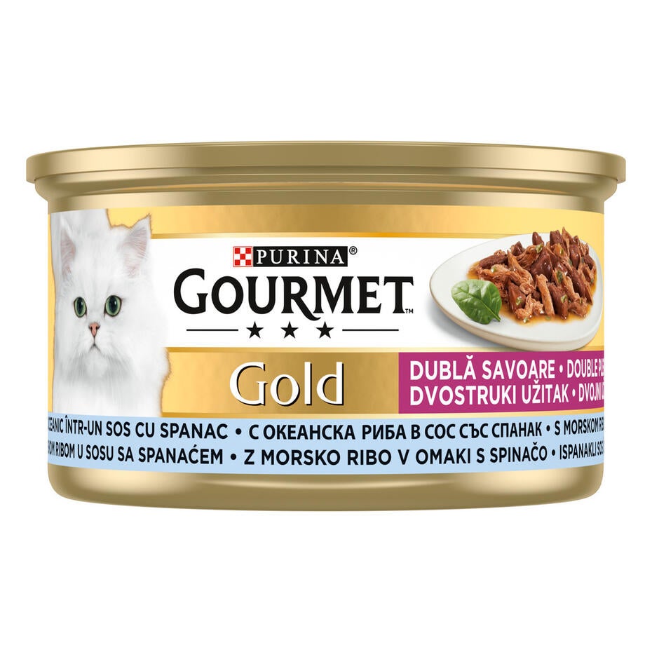 GOURMET Gold, Dvojni užitek, morska riba in špinača, mokra hrana za mačke