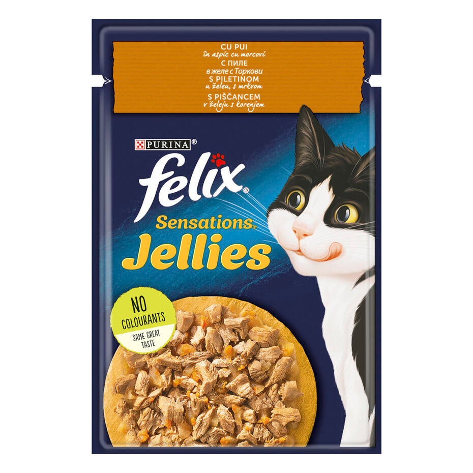 FELIX SENSATIONS, piščanec v želeju s korenjem, mokra hrana za mačke