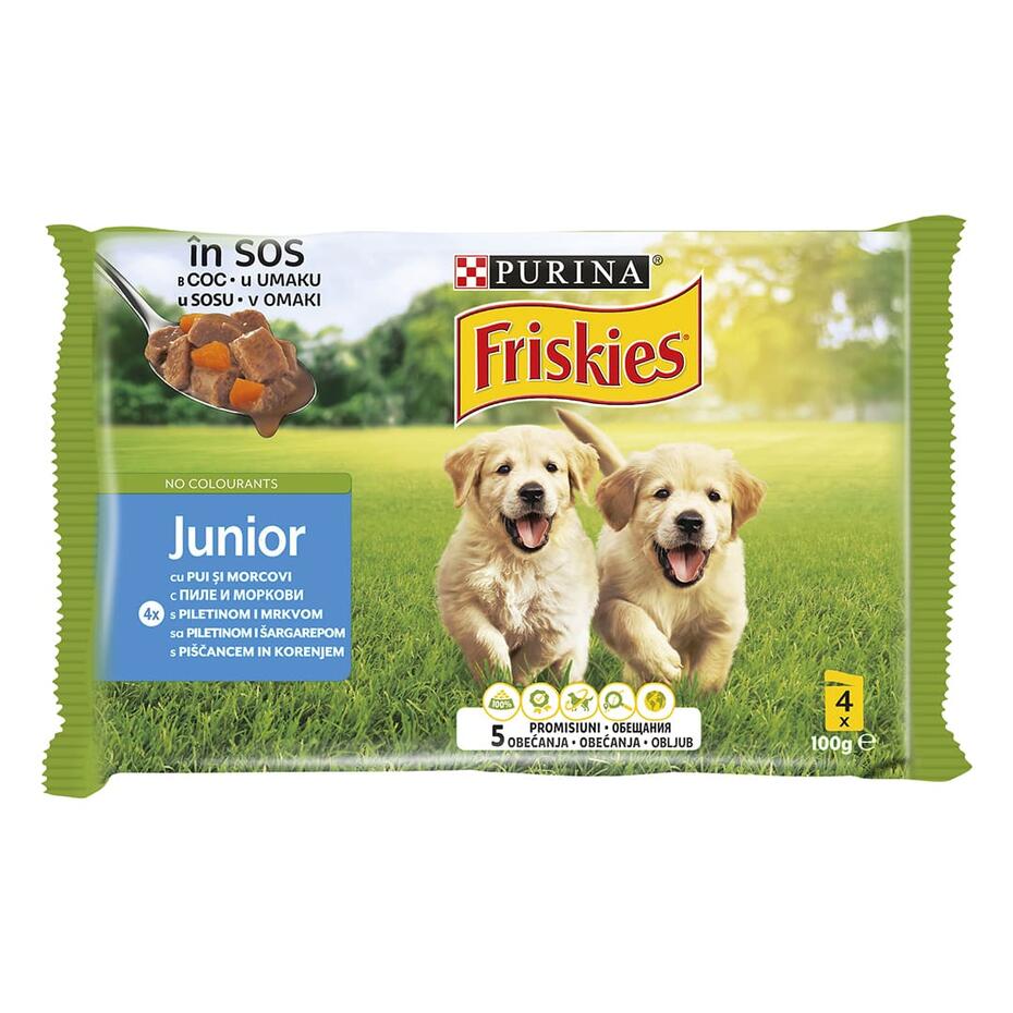 Friskies® Junior, Piščanec in korenje, mokra hrana za pse