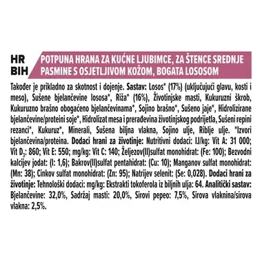 PURINA® PRO PLAN® Junior, občutljiva koža, srednje velike pasme, losos, suha hrana za pse