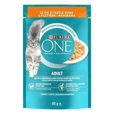 PURINA ONE® ADULT, mini fileji s piščancem in zelenim fižolom v omaki, mokra hrana za mačke