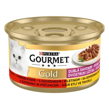 GOURMET Gold, Dvojni okus, Govedina in piščanec, mokra hrana za mačke