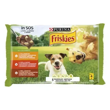 Friskies® ADULT, mešan izbor govedina in krompir/piščanec in korenje/jagnjetina in korenje v omaki, mokra hrana za pse