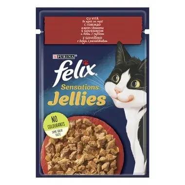 FELIX SENSATIONS, govedina v želeju s paradižnikom, mokra hrana za mačke