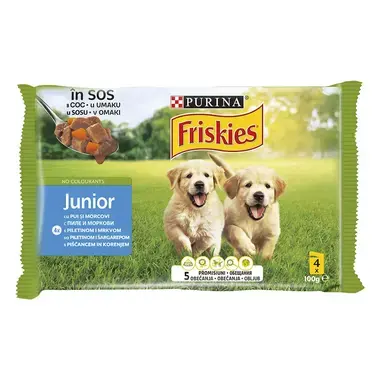 Friskies® Junior, Piščanec in korenje, mokra hrana za pse